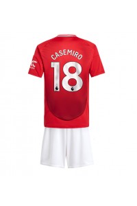 Manchester United Casemiro #18 Jalkapallovaatteet Lasten Kotipeliasu 2024-25 Lyhythihainen (+ Lyhyet housut)